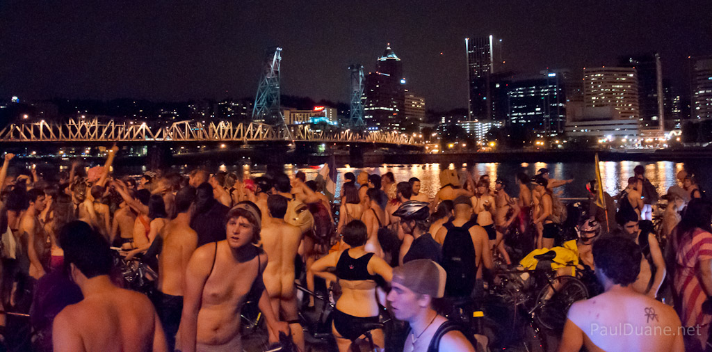 World Naked Bike Ride afterparty on the bank of the Williamette in Portland