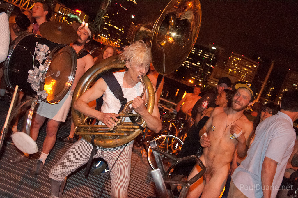 Lovebomb Go Go performing for the Portland World Naked Bike Ride 2012