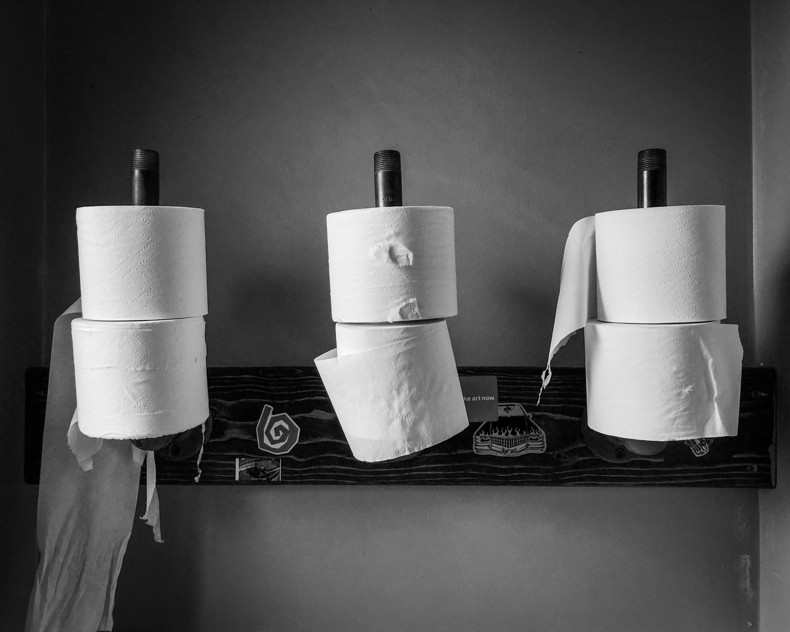 fine art black and white photo of toilet paper rolls - Paul Duane's travelogues, blogs, and essays